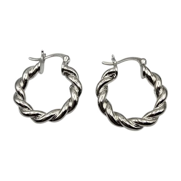 Silver Plated Hoop Earrings Twisted Rope Like With Sterling Silver 925 Post Only - Picture 1 of 6